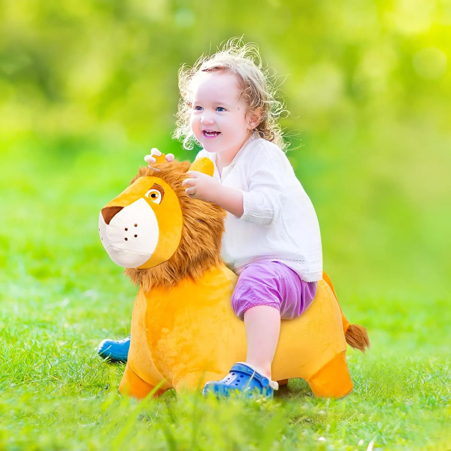 Bouncy Animal Kids Lion Hopper Toys, Plush Animal Bouncing Horse for Toddlers, Indoor Outdoor Activity Ride Jumping Horse Gifts for 18 Months 2 3 4 Year Old Boys Girls (W/Pump