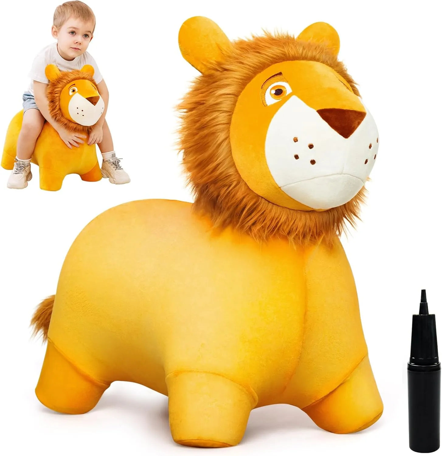 Bouncy Animal Kids Lion Hopper Toys, Plush Animal Bouncing Horse for Toddlers, Indoor Outdoor Activity Ride Jumping Horse Gifts for 18 Months 2 3 4 Year Old Boys Girls (W/Pump
