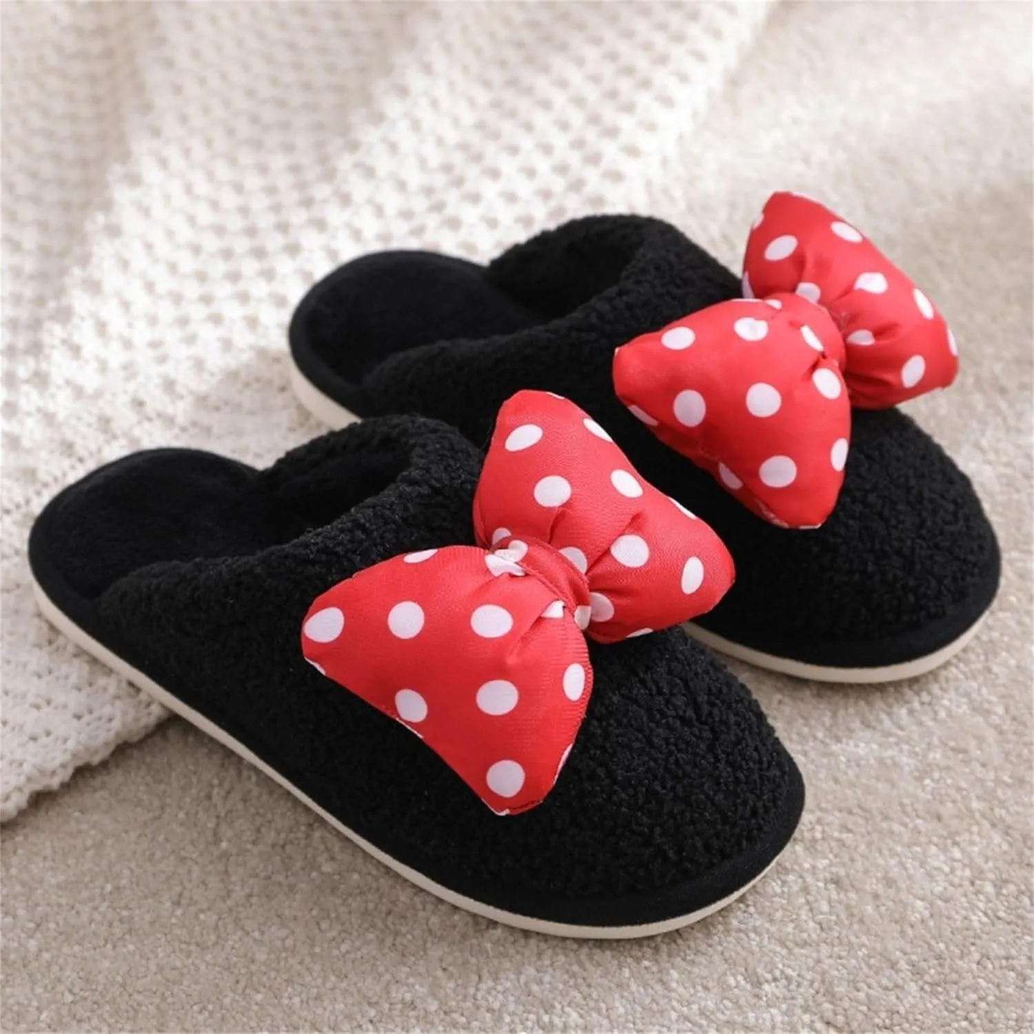 Bow slippers Plush cotton slippers Cotton slippers for men and women at home Warm cotton slippers Cotton slippers