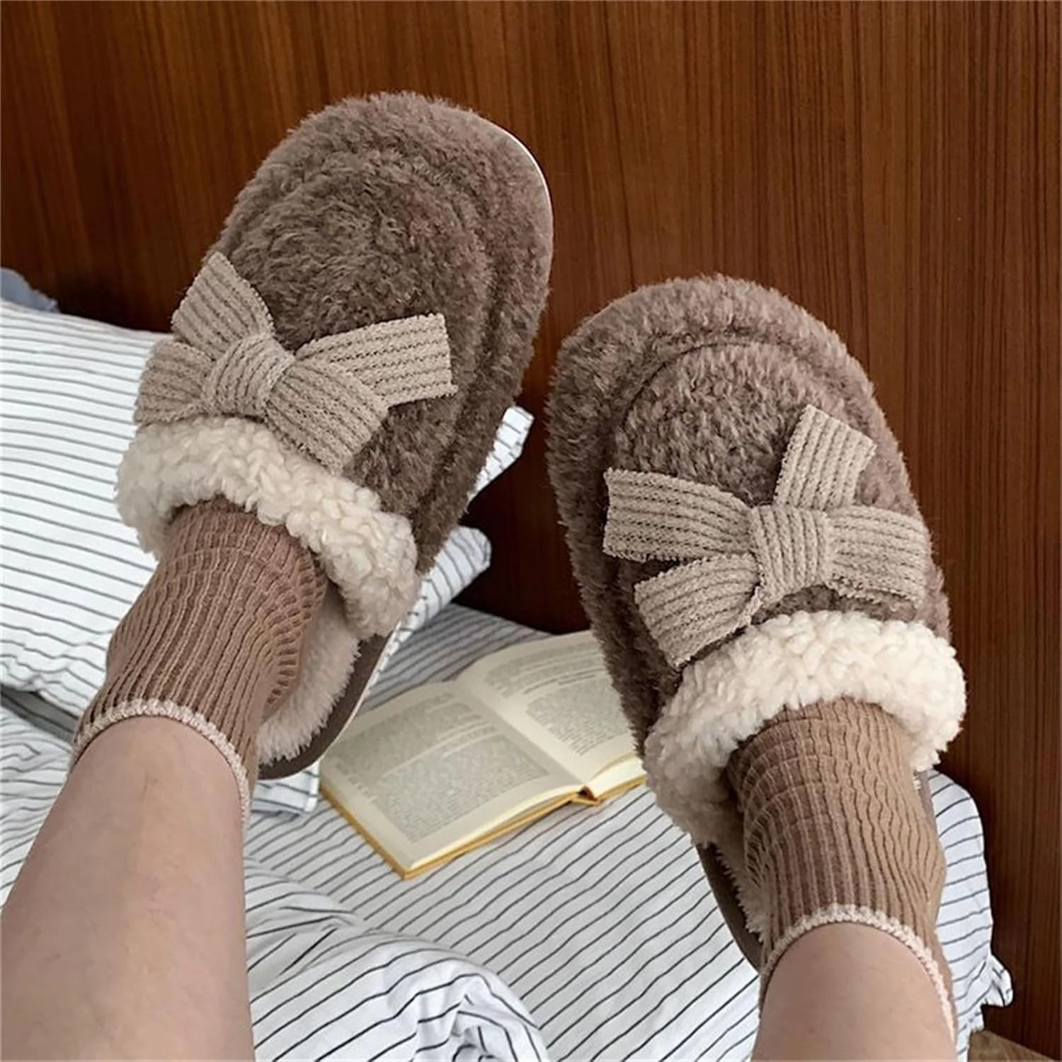 Bow slippers Plush cotton slippers Cotton slippers for men and women at home Warm cotton slippers Cotton slippers