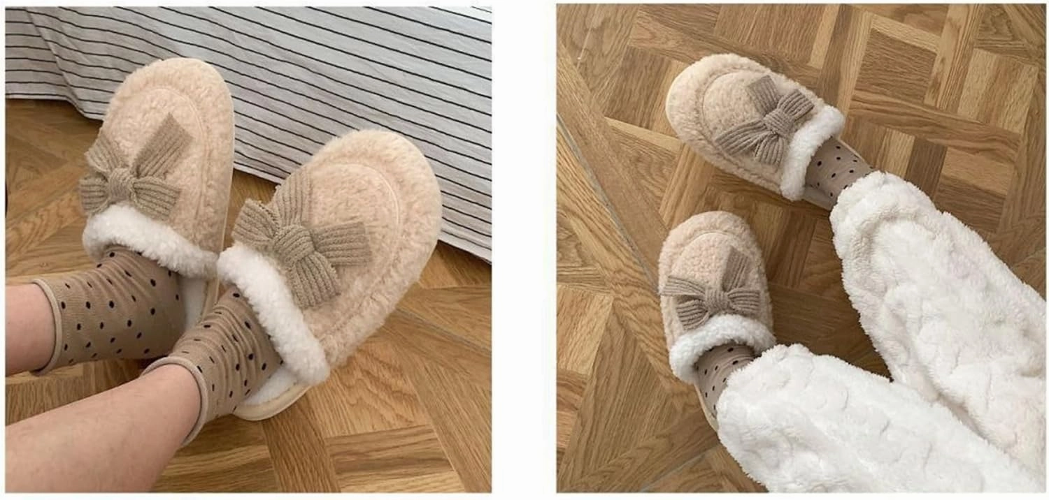 Bow slippers Plush cotton slippers Cotton slippers for men and women at home Warm cotton slippers Cotton slippers