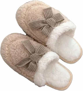 Bow slippers Plush cotton slippers Cotton slippers for men and women at home Warm cotton slippers Cotton slippers
