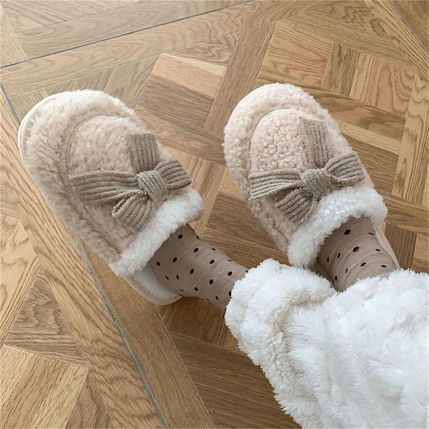 Bow slippers Plush cotton slippers Cotton slippers for men and women at home Warm cotton slippers Cotton slippers