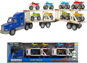 BPC Kids Toddlers Children 3-10 yrs Old Toy Truck, Hauler Trailer Carrier Set with 8 Brightly Colored Automatic ATVs