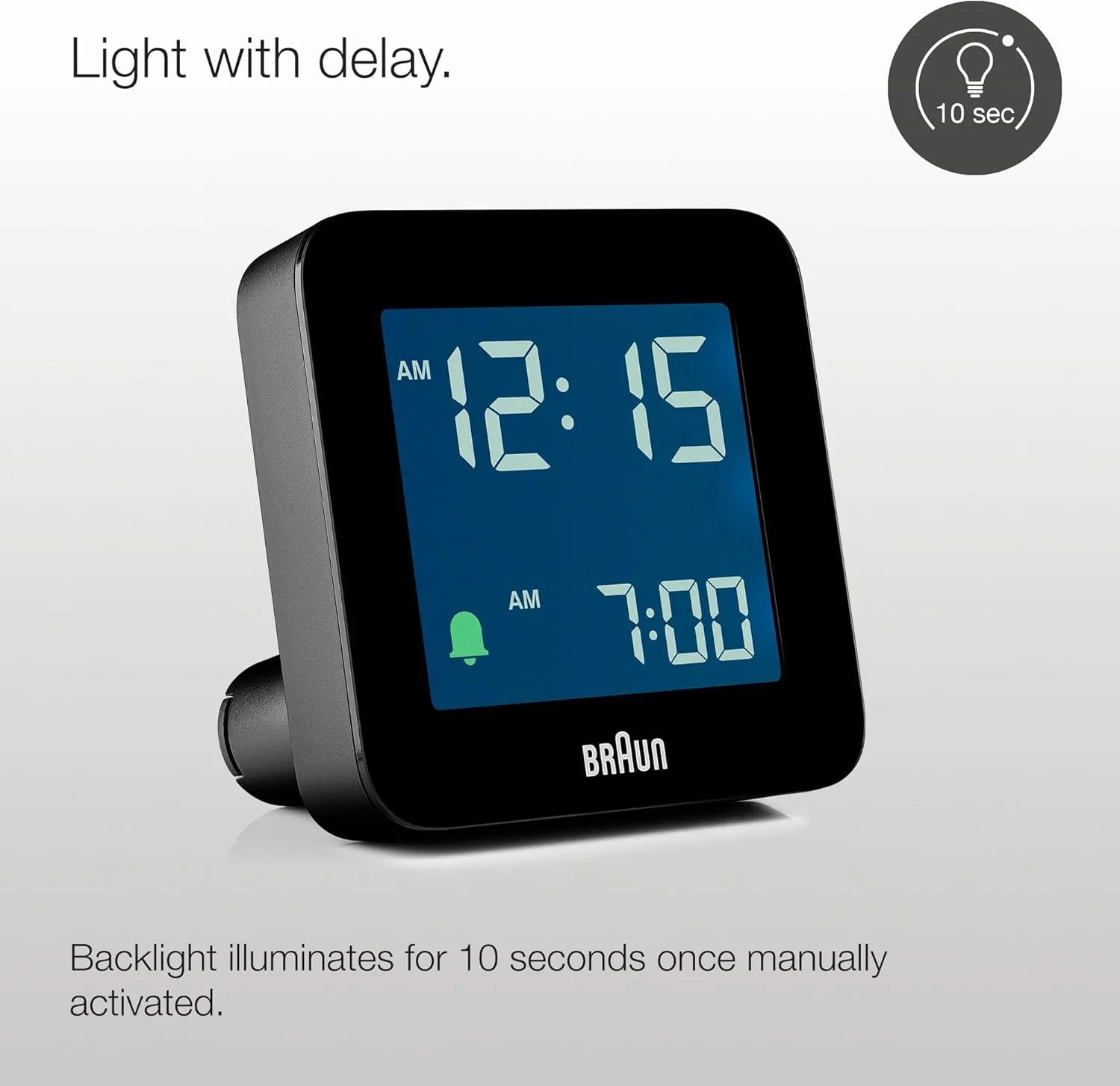 Braun Digital Alarm Clock with Snooze, Negative LCD Display, Quick Set, Crescendo Beep Alarm in Black, Model BC09B (1-Pack)