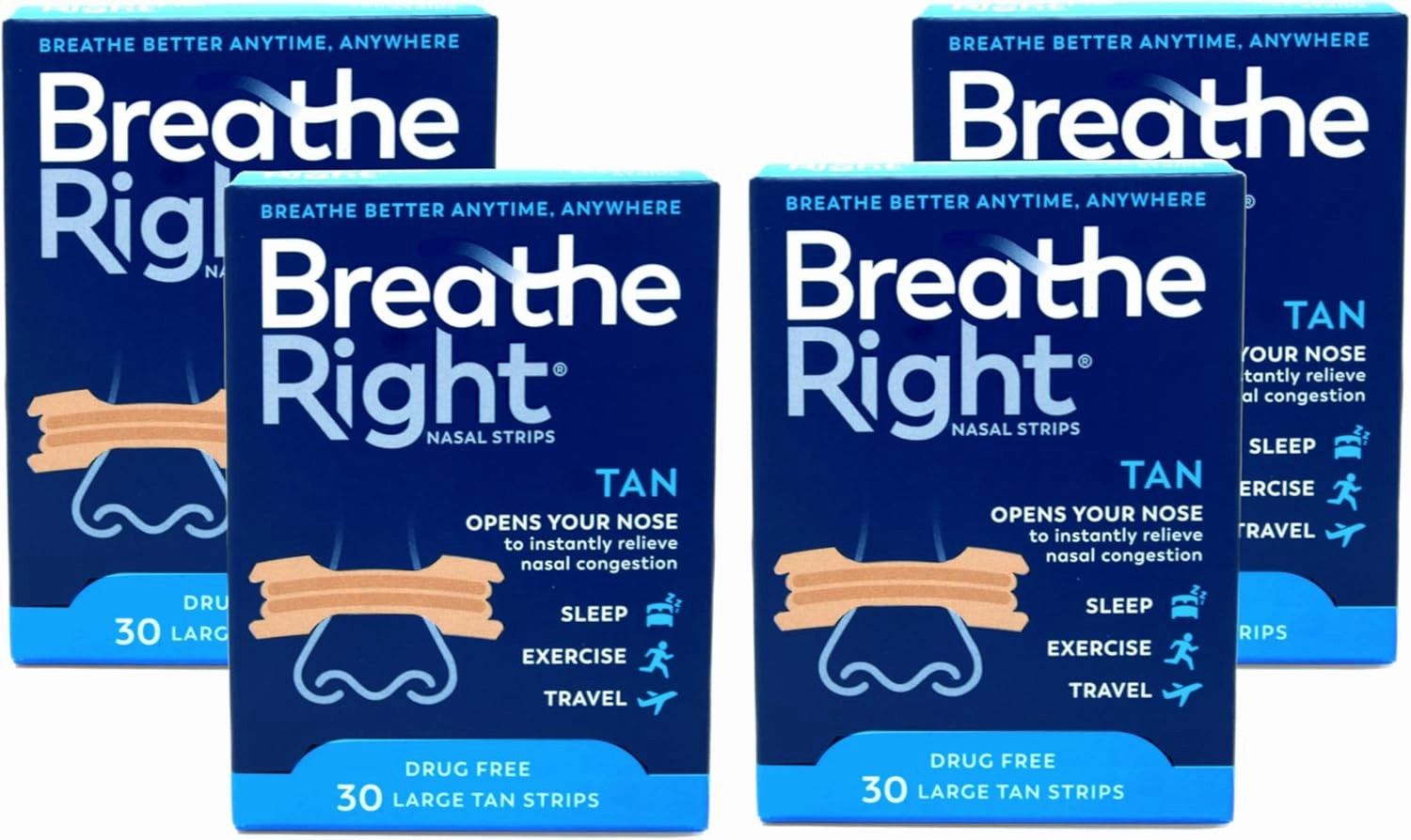 Breathe Right Nasal Strips, Large, Tan, 120-Count Pack (4 Packs of 30)