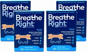 Breathe Right Nasal Strips, Large, Tan, 120-Count Pack (4 Packs of 30)