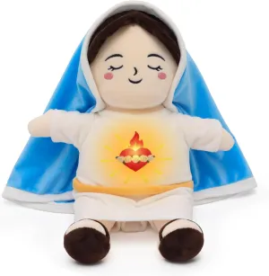 Breathing Plush Virgin Mary Doll Soothing Guardian Angel with Light & Sound,Baptism plushie Toy Gifts for Kids for Christening Religious Easter