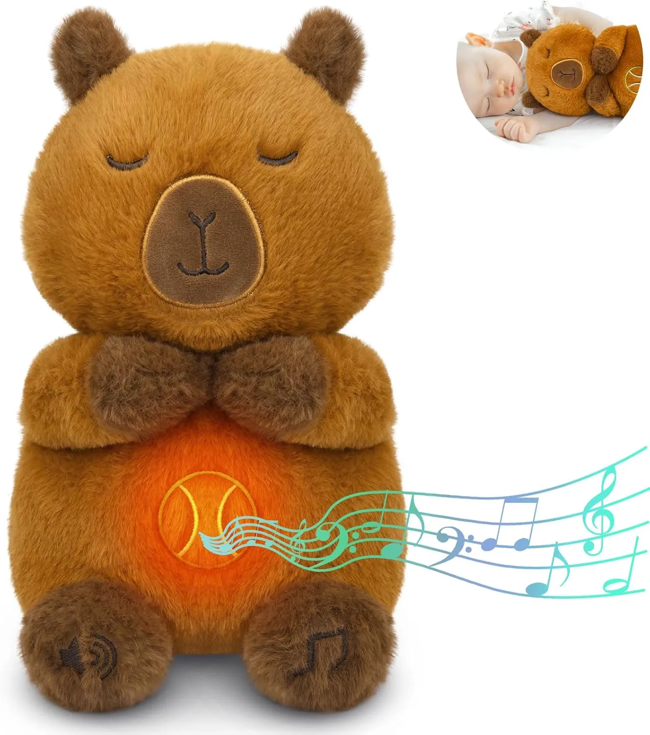 Breathing Stuffed Animal, Capybara Plush Sound Machine for Anxiety Adults and Kids, Sleeping Capybara Plushies with Realistic Breathing Motion and Lights