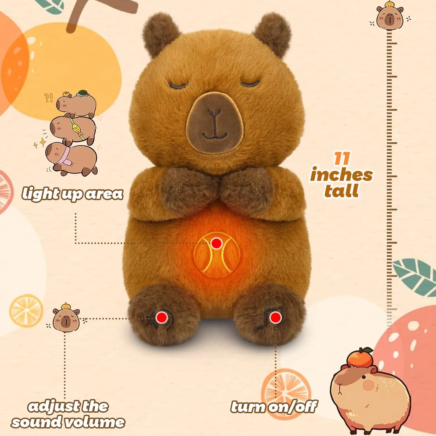 Breathing Stuffed Animal, Capybara Plush Sound Machine for Anxiety Adults and Kids, Sleeping Capybara Plushies with Realistic Breathing Motion and Lights
