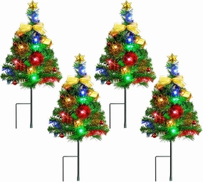 Brightown Solar Christmas Tree Outside, Set of 4 Solar Christmas Decorations Outdoor Yard Xmas Pathway Christmas Trees Sidewalk Driveway Walkway Gravesite Cemetery Outdoor Christmas Decorations