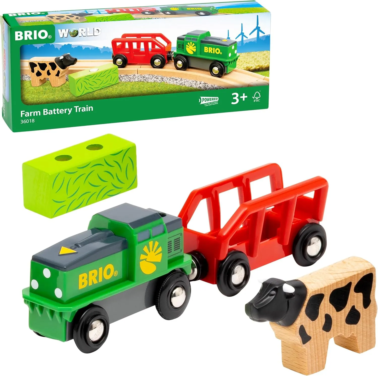 BRIO World, Battery Operated Farm Train 36018, Battery Operated Toy Train for Children from 3 Years Old