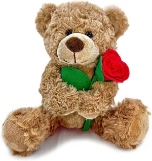 Brown Teddy Bear Plush Toy with Rose Cute Stuffed Animal for Girlfriend Mom Anniversary Valentines Birthdays Gifts 12''