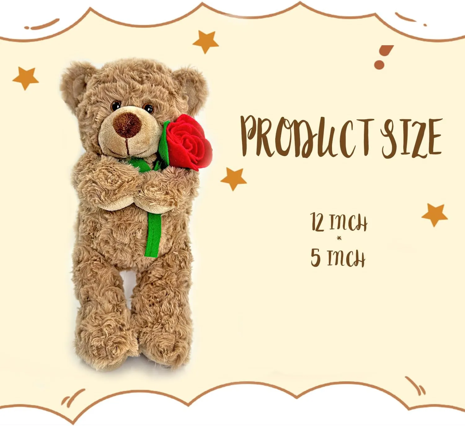 Brown Teddy Bear Plush Toy with Rose Cute Stuffed Animal for Girlfriend Mom Anniversary Valentines Birthdays Gifts 12''