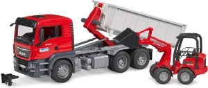 Bruder 03767 Man TGS Truck with Roll Off Container and Schäffer Compact Loader 2630