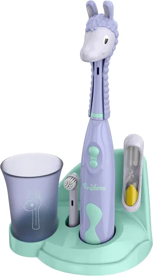 Brusheez Kids’ Electric Toothbrush Set - Safe & Effective for Ages 3  - Parent Tested & Approved with Gentle Bristles, 2 Brush Heads, Rinse Cup, 2-Minute Timer, & Storage Base (Luna The Llama)