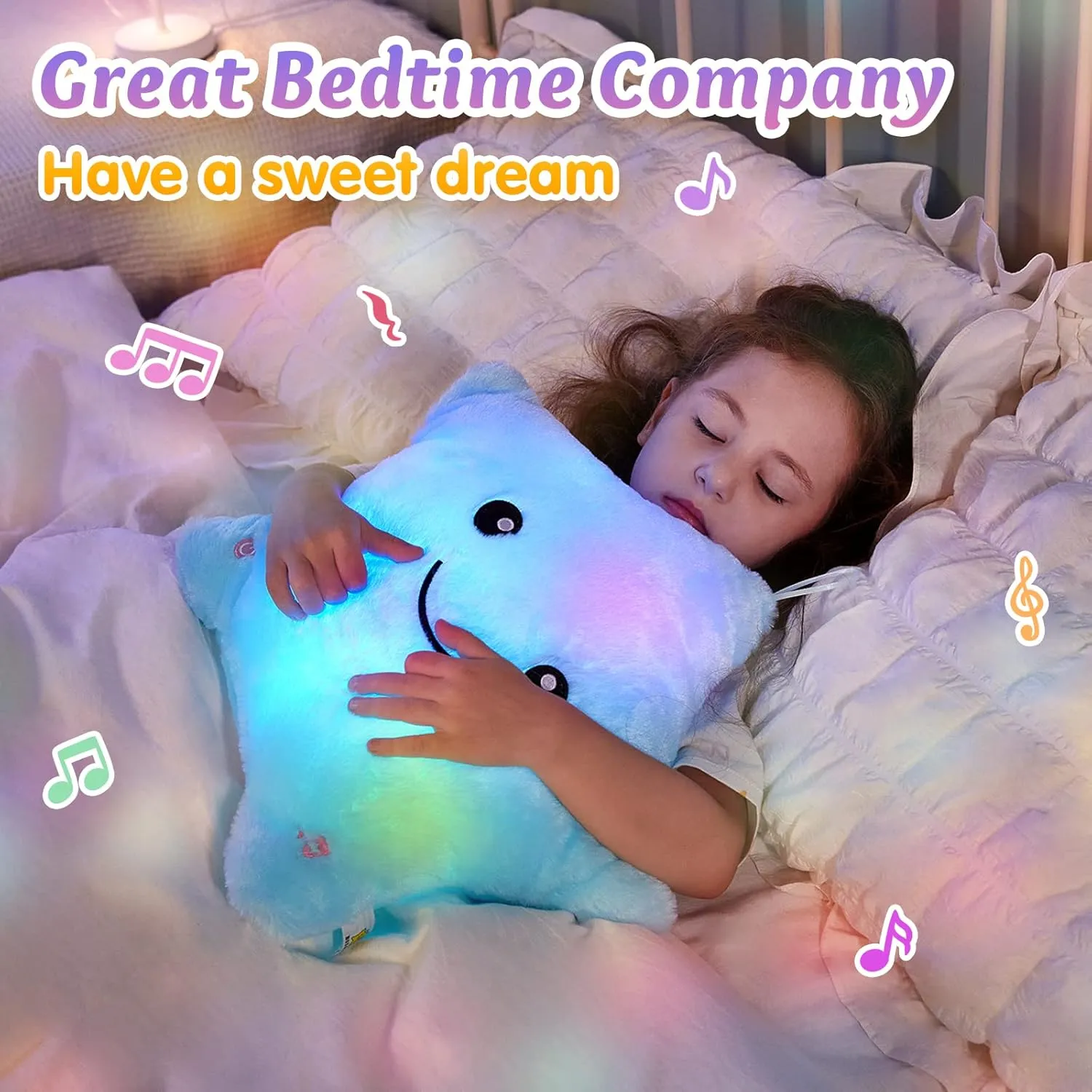 BSTAOFY 13‘’ Creative LED Musical Glow Twinkle Star Lullaby Light up Stuffed Animal Toys Soothe Kids Emotions Birthday Christmas for Toddlers Kids, Blue