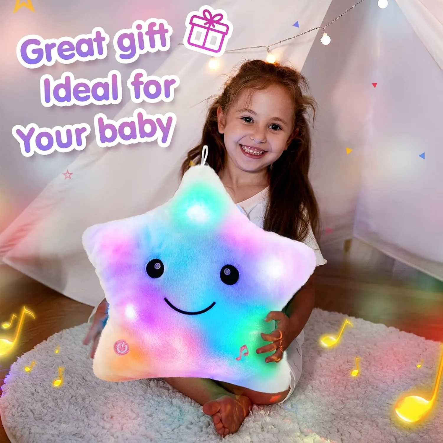 Bstaofy 13‘’ Light up Musical Twinkle Star Lullaby Glow Light up Stuffed Animal LED Toys Soft Cuddly Singing Birthday Valentines Christmas for Toddlers, White