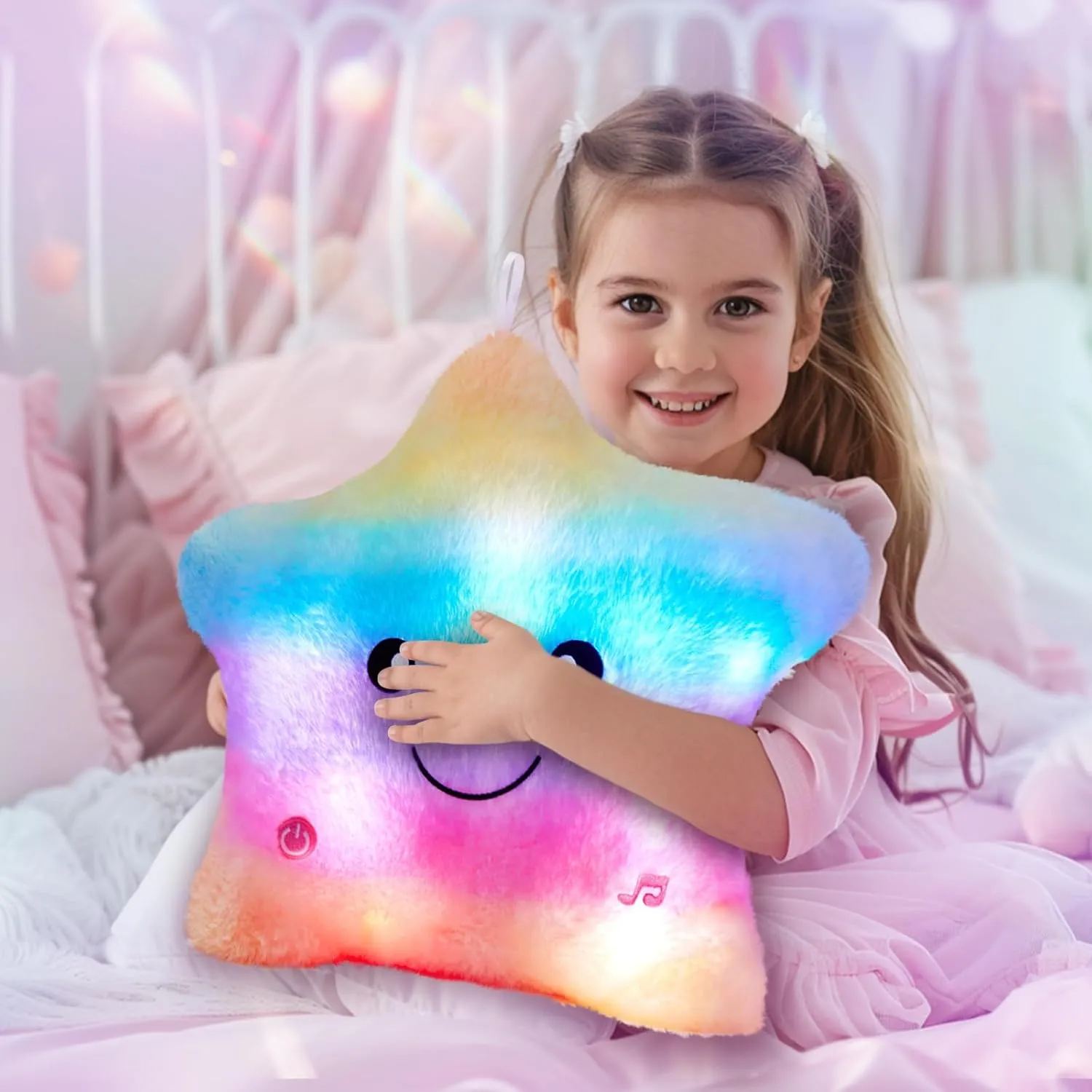 BSTAOFY 13‘’ Rainbow Creative LED Musical Glow Twinkle Star Lullaby Light up Stuffed Animal Toys Soothe Kids Emotions Birthday Christmas for Toddlers Kids