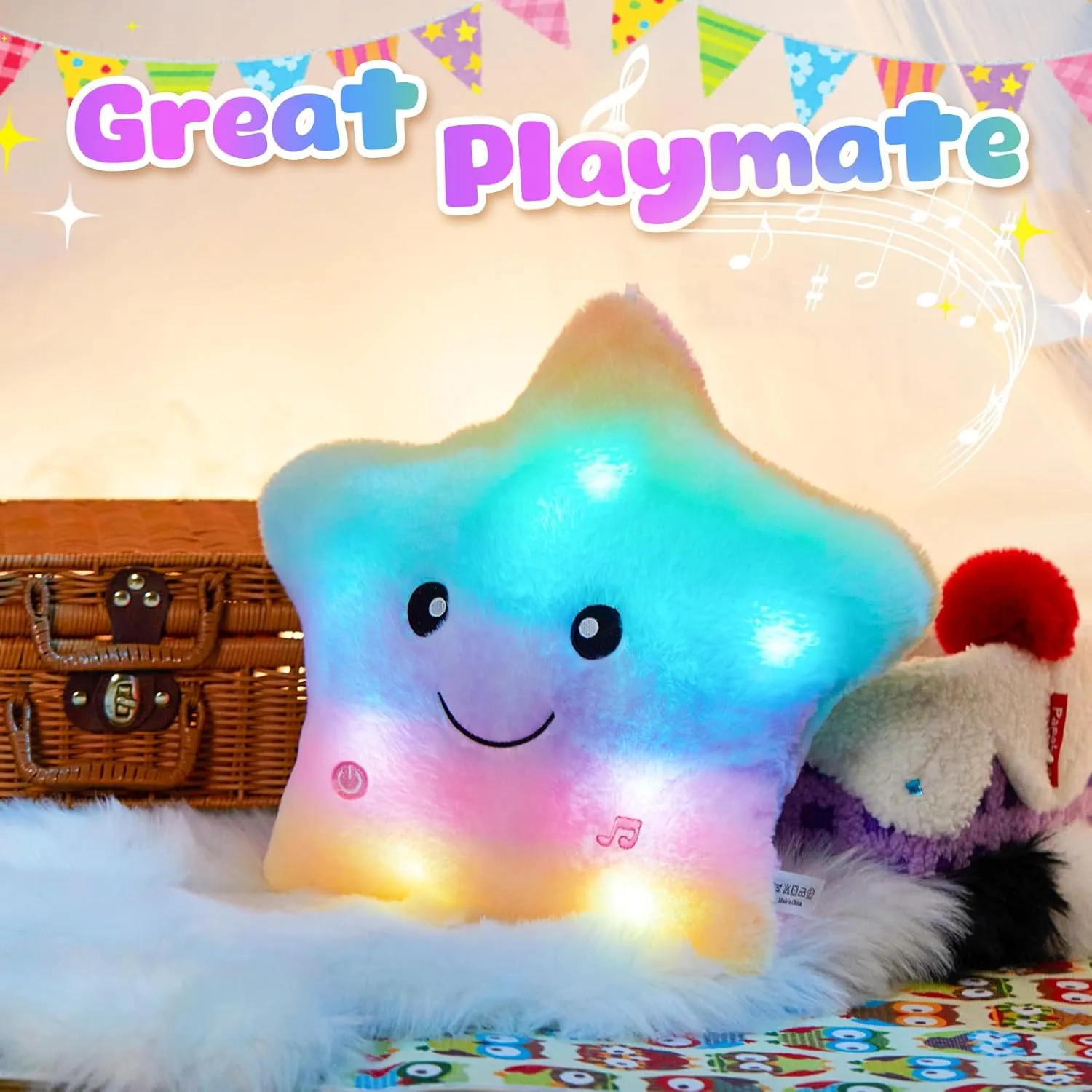 BSTAOFY 13‘’ Rainbow Creative LED Musical Glow Twinkle Star Lullaby Light up Stuffed Animal Toys Soothe Kids Emotions Birthday Christmas for Toddlers Kids