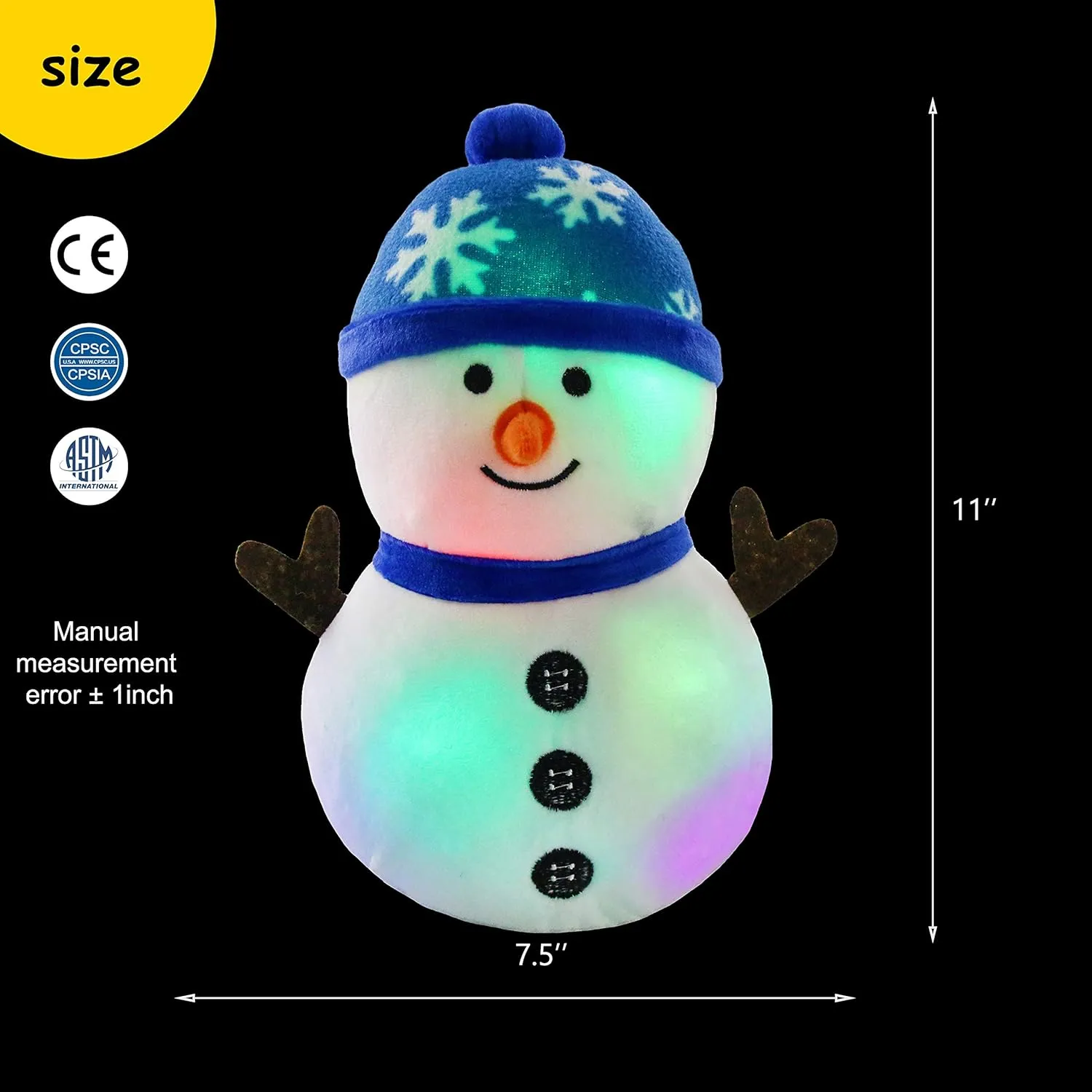 BSTAOFY LED Musical Snowman Christmas Stuffed Animal Light up Plush Toy Soft Adorable Singing Animate Pals for Kids, 11'' (Snowman)