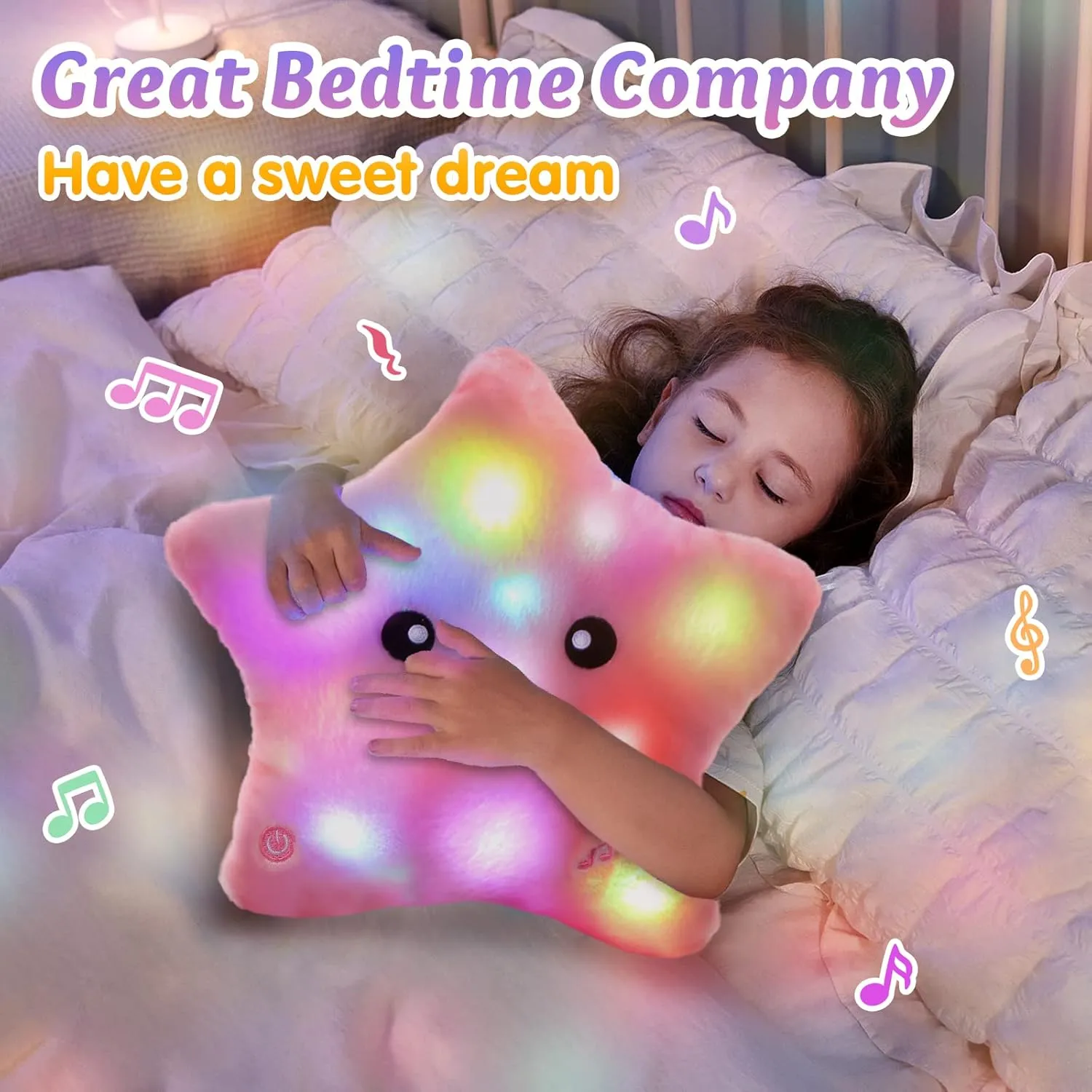 BSTAOFY Musical LED Twinkle Star Stuffed Animals Creative Lullaby Light up Soft Singing Pillow Plush Toys Accompany Kids Glow at Night Birthday for Girls Toddlers, Pink