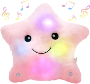 BSTAOFY Musical LED Twinkle Star Stuffed Animals Creative Lullaby Light up Soft Singing Pillow Plush Toys Accompany Kids Glow at Night Birthday for Girls Toddlers, Pink