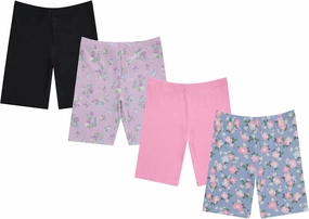BTween Girls 4 Pack Athletic Bike Shorts, Fashion Short, Workout Clothes for Girls