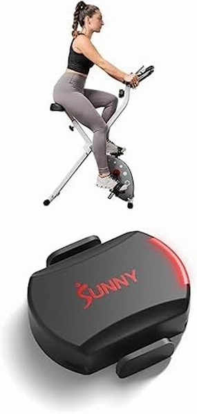 Bundle of Sunny Health & Fitness Comfort XL Ultra Cushioned Seat Folding Exercise Bike with Device Holder SF-B2989   Sunny Health & Fitness Exercise Cycling 2-in-1 Advanced Cadence Sensor CB110