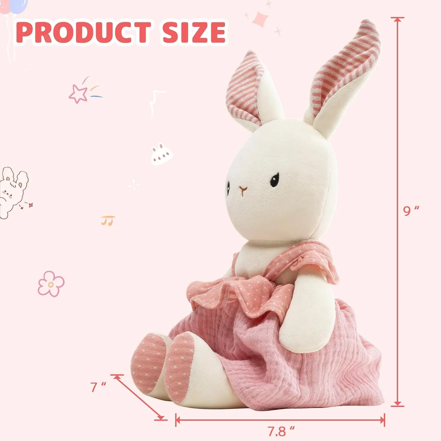 Bunny Stuffed Animal Organic Cotton Baby Plush Toys, 9" Easter Plush Bunny Soft Cuddly Toy for Babies and Toddlers