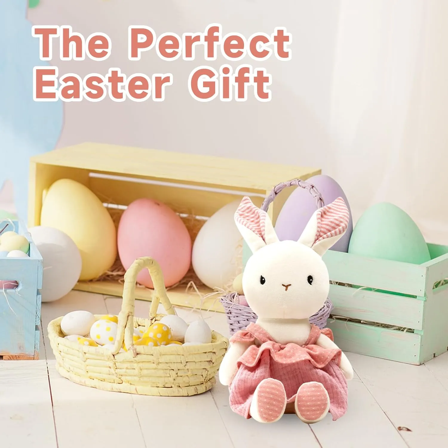 Bunny Stuffed Animal Organic Cotton Baby Plush Toys, 9" Easter Plush Bunny Soft Cuddly Toy for Babies and Toddlers