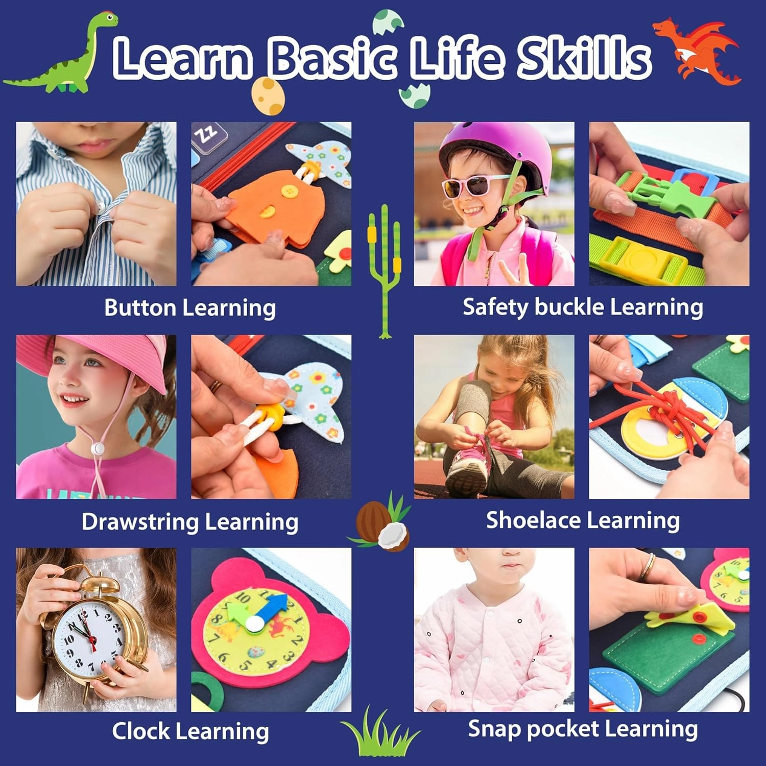 Busy Board Montessori Toys for Toddlers 1 2 3 4 Years Old, Busy Book for Toddlers 1-3 to Develop Fine Motor Skills, Travel Educational Gift for Boys (Dinosaur)