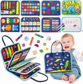 Busy Board Montessori Toys for Toddlers 1 2 3 4 Years Old, Busy Book for Toddlers 1-3 to Develop Fine Motor Skills, Travel Educational Gift for Boys (Dinosaur)