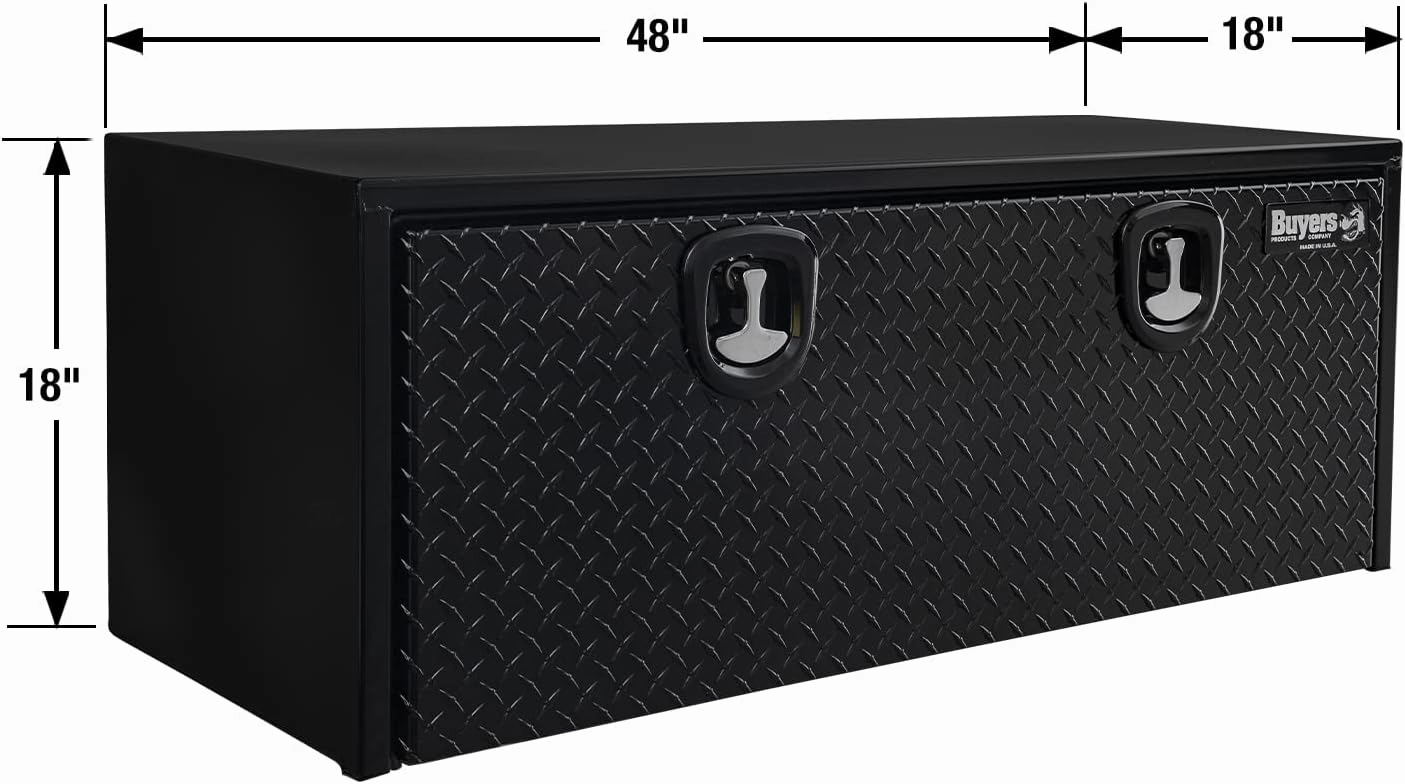 Buyers Products 1702510 Black Steel Truck Tool Box With Aluminum Diamond Tread Door, 18 x 18 x 48 Inch, Made In The USA, Truck Box for Organization & Storage, Job Tool Chest, Contractor Toolbox