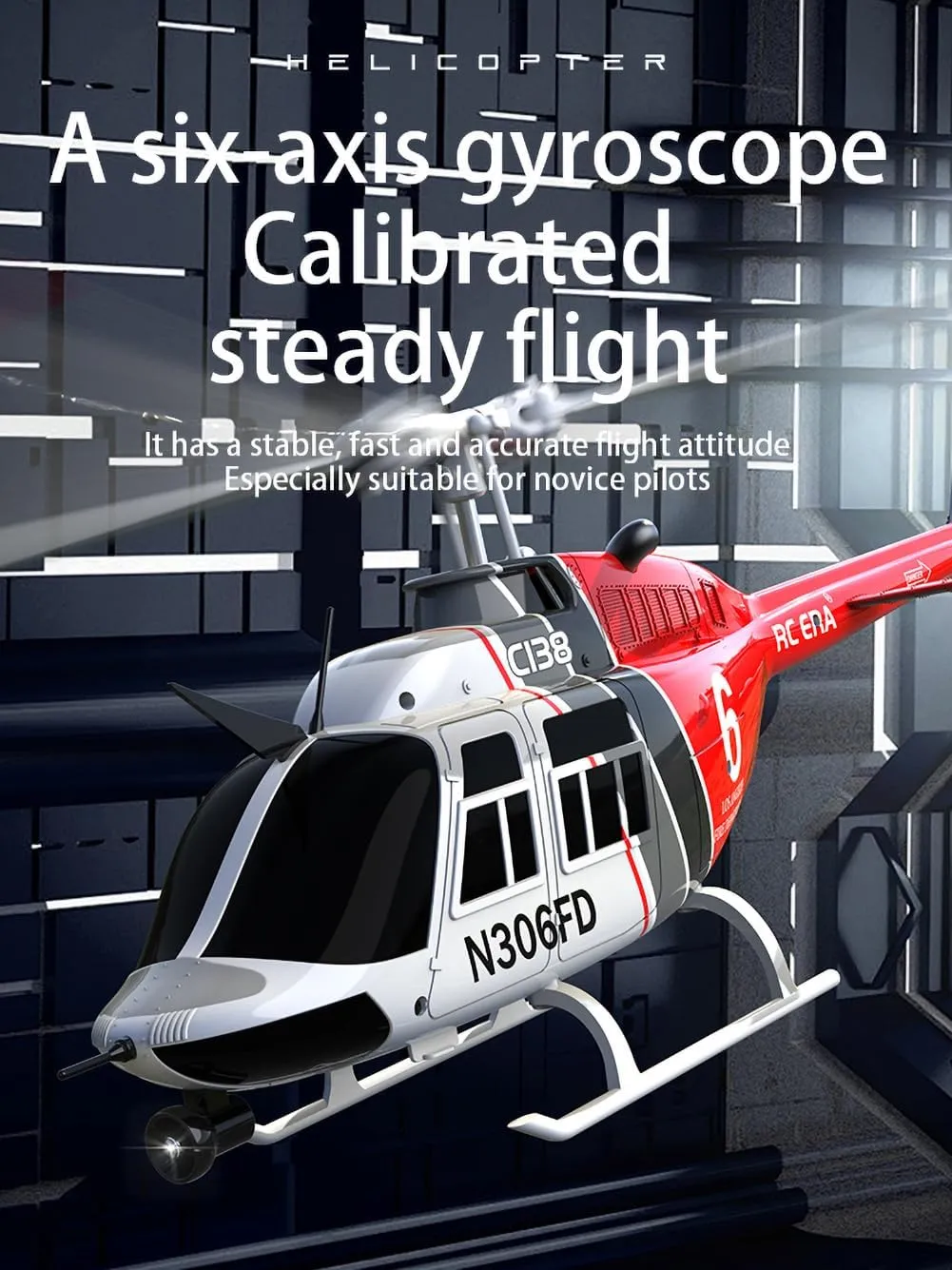 C138 RC Helicopter 2.4G 6CH 6-Axis Gyro Altitude Hold 1/33 Remote Control Plane Ready to Fly RTF(RED-White)