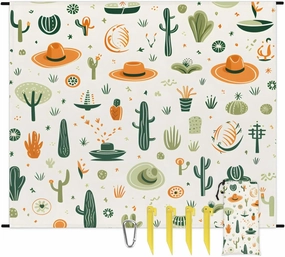 Cactus Beach Blanket, Sandproof Beach Mat, 68 x 59 Waterproof Quick Drying Sand Free Mat with 4 x Ground Spikes for Outdoor Travel Camping Hiking, Watercolor Cactus