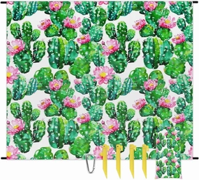 Cactus Placemats Beach Blanket, Sandproof Beach Mat, Adults Waterproof Quick Drying Sand Free Mat with 4 x Ground Spikes for Outdoor Travel Camping Hiking, Watercolor Cactus