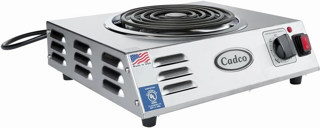 Cadco CSR-3T 14" Electric Portable Countertop Hi-Power Hot Plate w/One Tubular Burner for Restaurant Hotel Food Truck Concession Kiosk, Stainless Steel, 120v