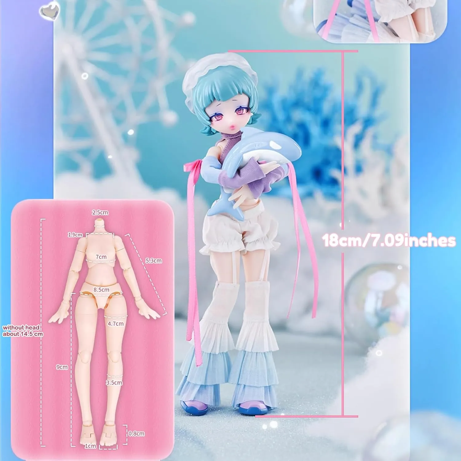 CALEMBOU BJD Blind Box, Eve Lynna Series 18cm Ball Jointed Doll, Cute Dress Up Doll with Joints, Collection Action Figure Toys, Gift for Girls Boys (Eve Lynna-1box)