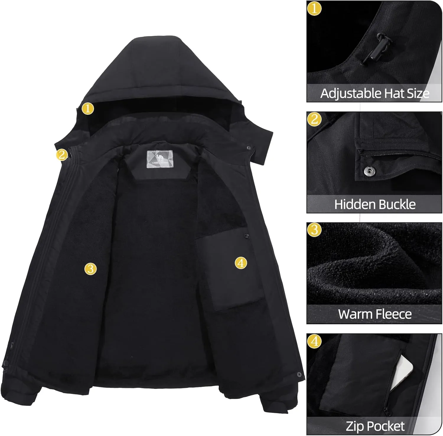 CAMEL CROWN Women's Ski Jacket Winter Snow Coat Warm Fleece Mountain Waterproof Female Jacket Snowboarding jackets