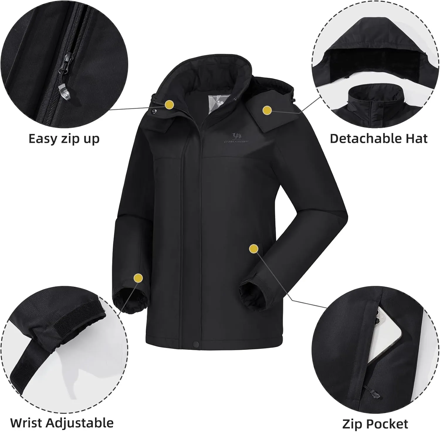 CAMEL CROWN Women's Ski Jacket Winter Snow Coat Warm Fleece Mountain Waterproof Female Jacket Snowboarding jackets