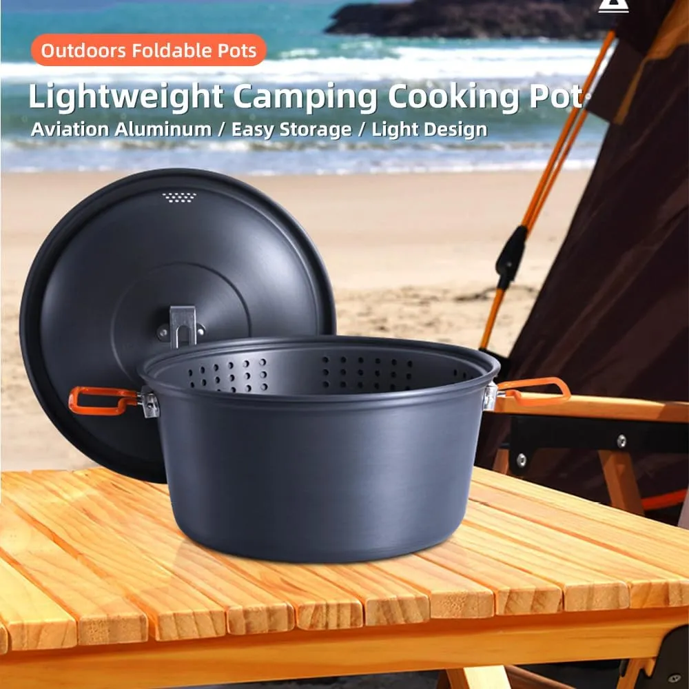 Camping Cook Pot Alumina Suspending Pot with Lid Ultralight Stockpot with Two Foldable Handles Portable Outdoors Cookware for 2-3 People