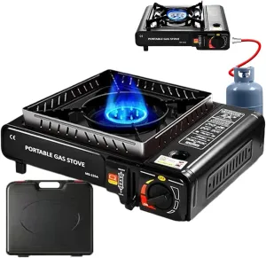 Camping Cooking Stove - Small Outdoor Burner, Portable Cooktop | Camping Accessories with Piezo Ignition Easy Heat Control for Tailgating Hiking Travel Backpacking Cooking Tools Picnic Gear Setup