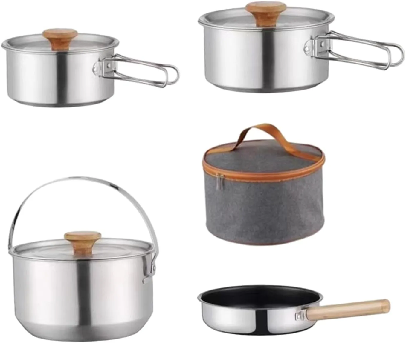 Camping Cookware Kit Cooking Set Lightweight Frying Pan Outdoor Pot Cookset for Survival Hiking Backpacking Kitchen, Without Kettle