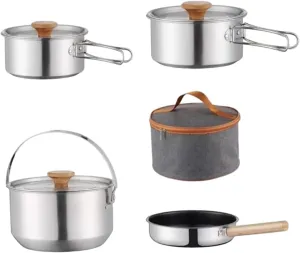 Camping Cookware Kit Cooking Set Lightweight Frying Pan Outdoor Pot Cookset for Survival Hiking Backpacking Kitchen, Without Kettle