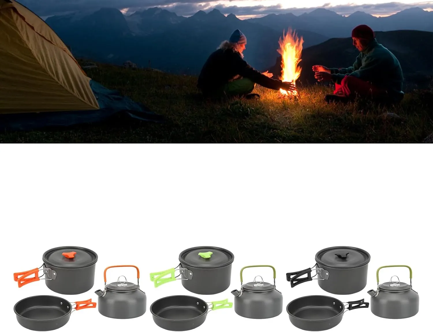 Camping Cookware Mess Kit - Outdoor Cookware Kit Camping Pans Pots Kit Outdoor Pans Pots Set Folding Backpacking Cookware(Orange)