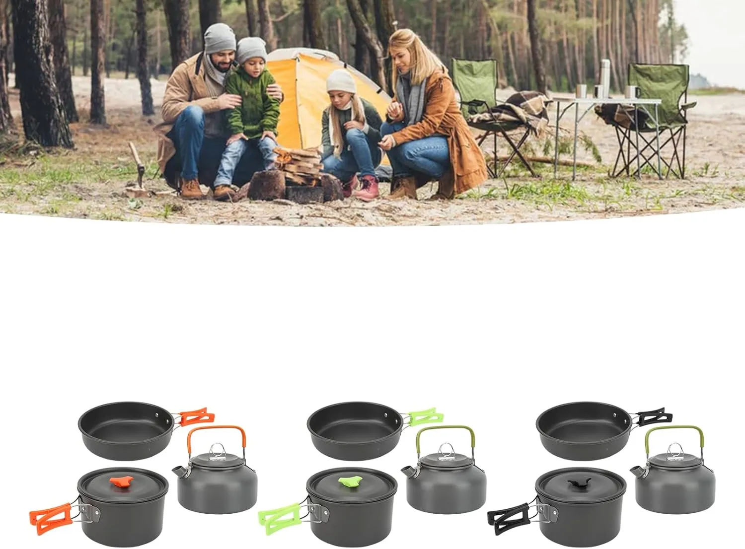 Camping Cookware Mess Kit - Outdoor Cookware Kit Camping Pans Pots Kit Outdoor Pans Pots Set Folding Backpacking Cookware(Orange)