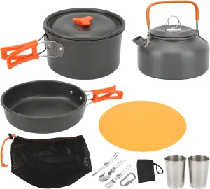 Camping Cookware Mess Kit - Outdoor Cookware Kit Camping Pans Pots Kit Outdoor Pans Pots Set Folding Backpacking Cookware(Orange)