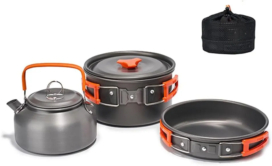 Camping Cookware Set | Alumina Pot & Frying Pan for Outdoor Cooking | Portable Picnic Kit with Storage Bag/Hiking/Travel | Lightweight & Nesting Design