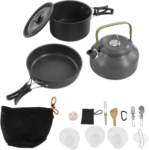 Camping Cookware Set Black Portable Outdoor Backpacking Cooking Kit Ideal for Camping, Hiking, Easy to Store